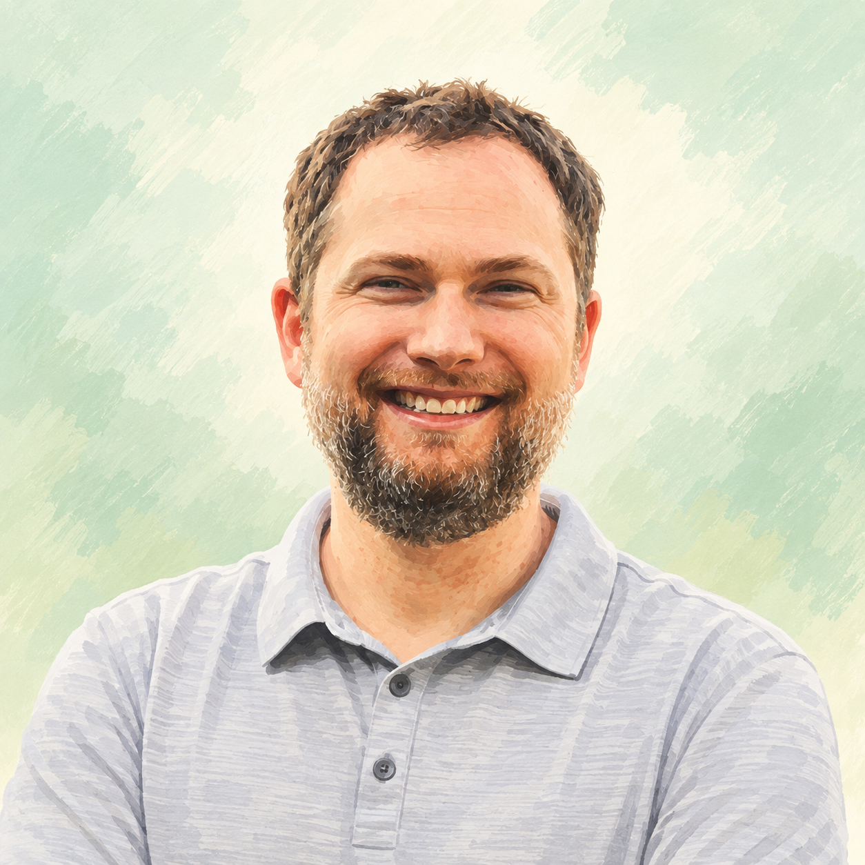Illustrated portrait of John Chase, smiling